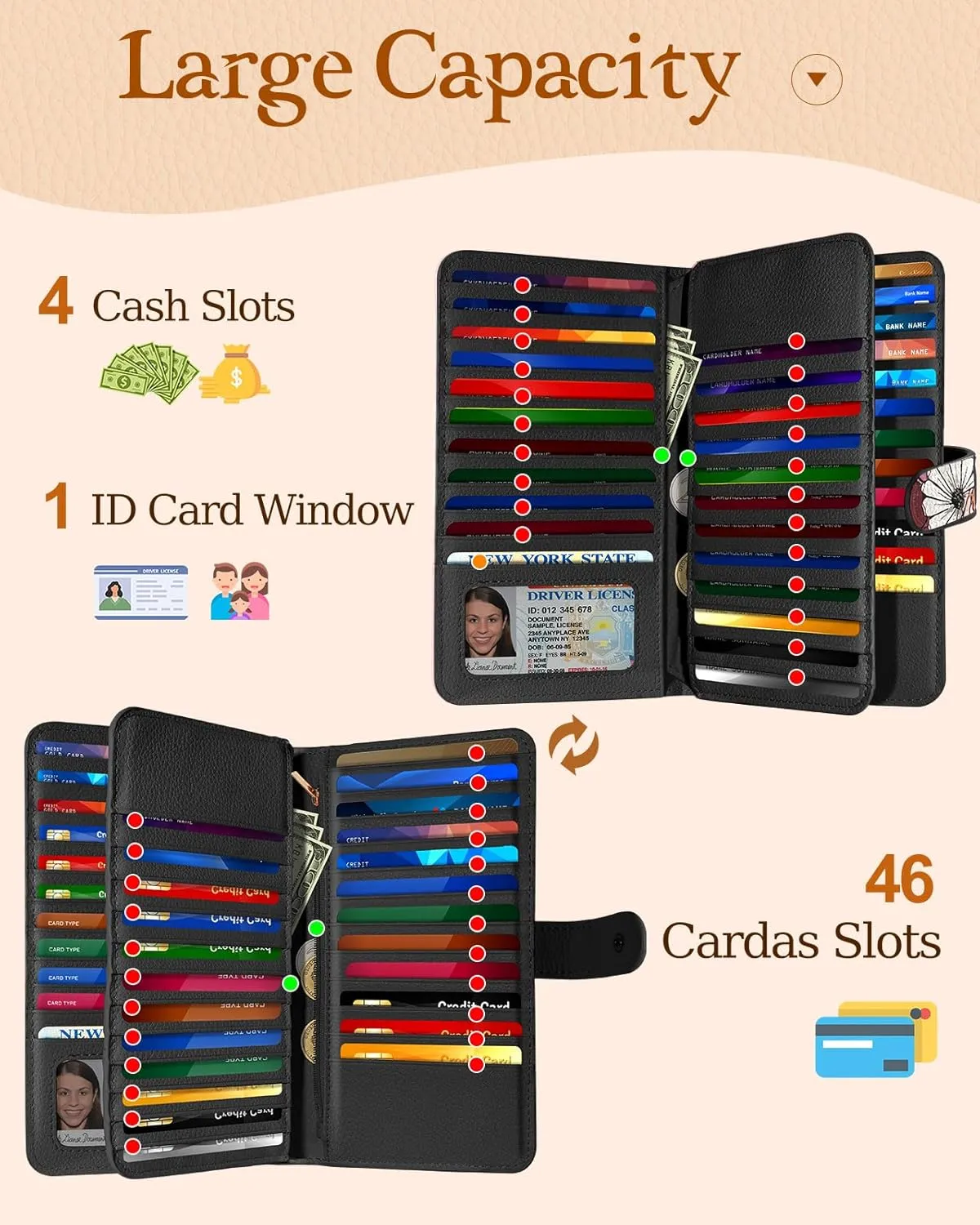 Bistup 【46 Slots Credit Card Holder for Women Ladies Female Teen Girls Rfid Genuine Leather Cardholder Large Capacity Size Big Billfold Wallets Mushroom Flower Cute Girly Aesthetic Print Unique