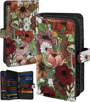 Bistup 【46 Slots Credit Card Holder for Women Ladies Female Teen Girls Rfid Genuine Leather Cardholder Large Capacity Size Big Billfold Wallets Mushroom Flower Cute Girly Aesthetic Print Unique