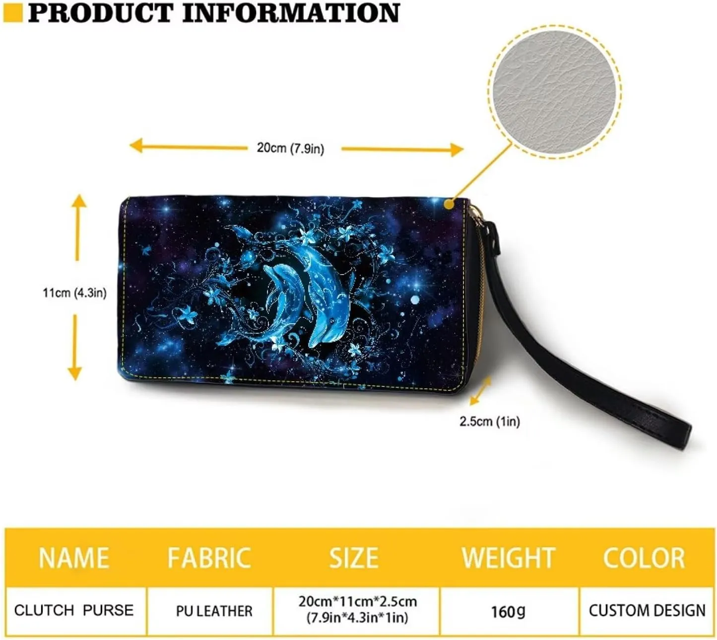 Blue Dolphin Wristlet Leather Wallet for Women Fashion Long Coin Purse Female Girls Zip Around Clutch Bag