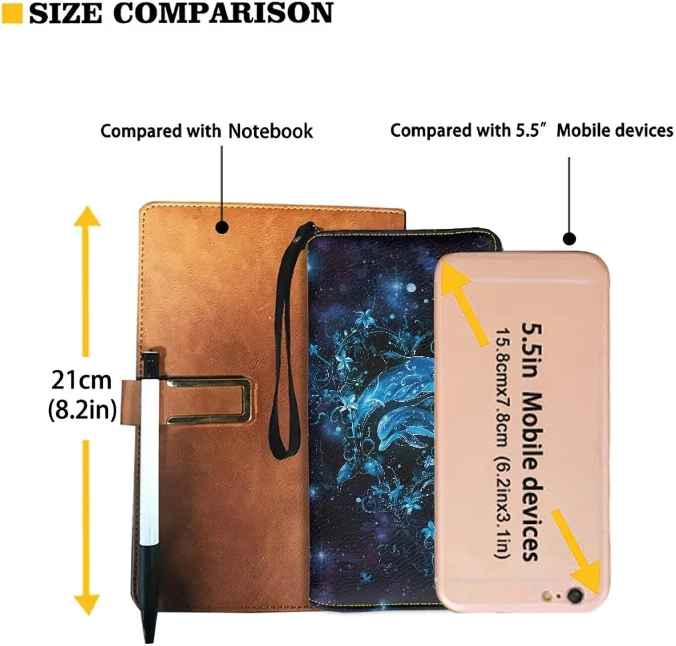 Blue Dolphin Wristlet Leather Wallet for Women Fashion Long Coin Purse Female Girls Zip Around Clutch Bag