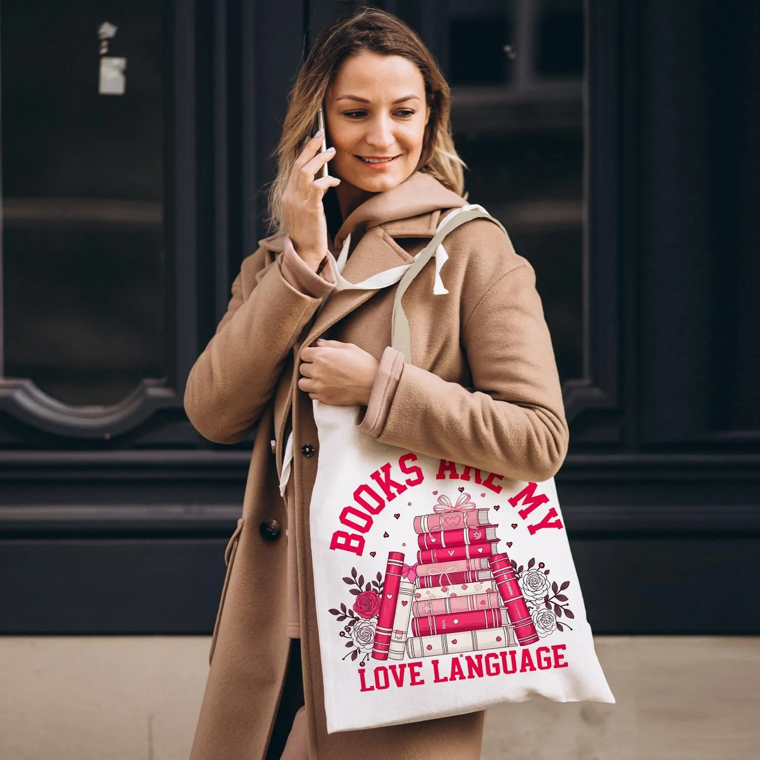 Booktrovert Library Tote, Book Lover Gifts for Women, Gifts for Readers Librarians, Reusable Grocery Bags Shopping Bags
