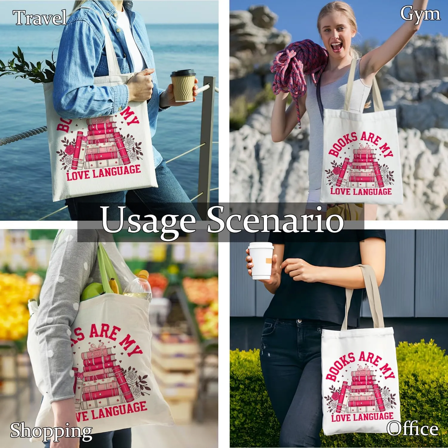 Booktrovert Library Tote, Book Lover Gifts for Women, Gifts for Readers Librarians, Reusable Grocery Bags Shopping Bags