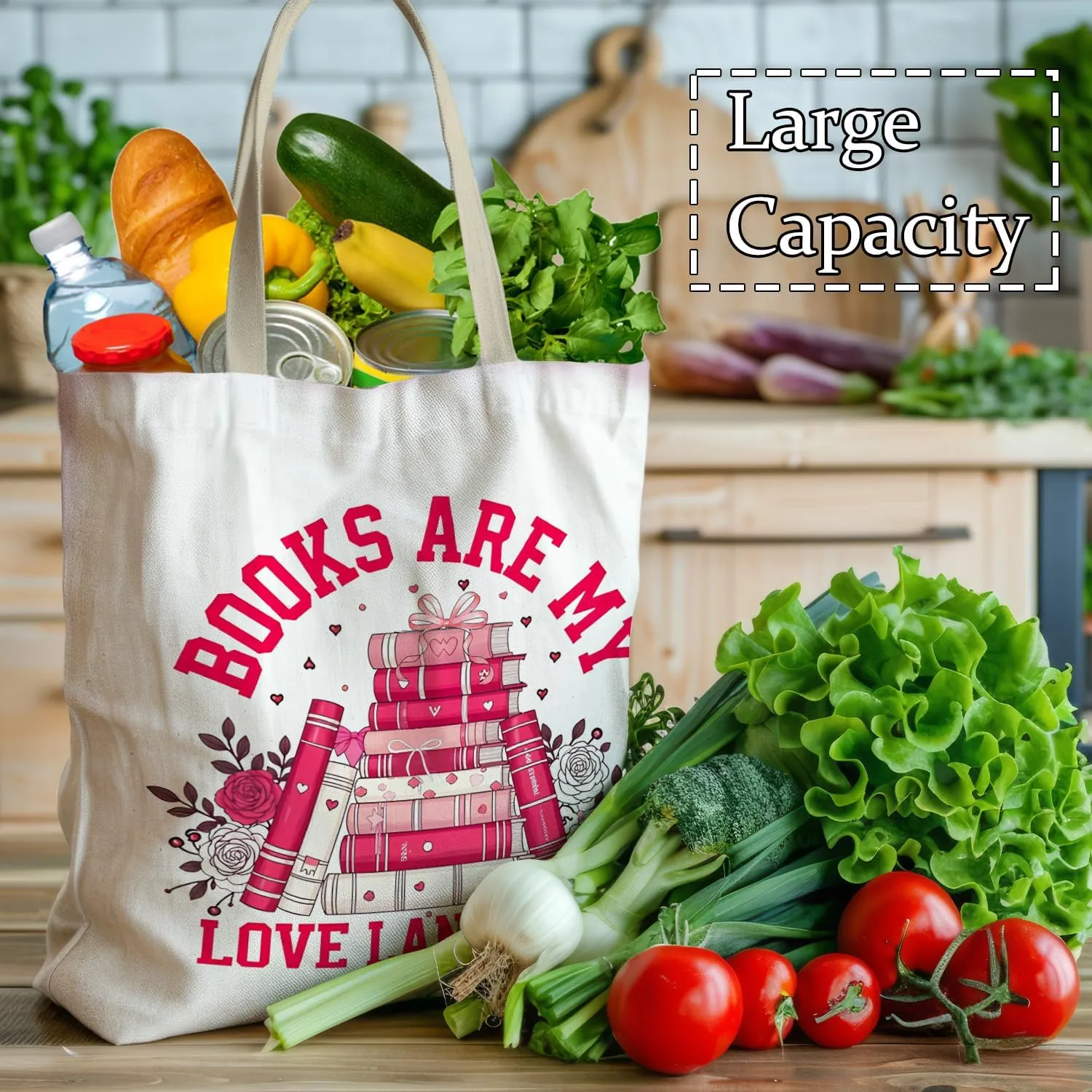 Booktrovert Library Tote, Book Lover Gifts for Women, Gifts for Readers Librarians, Reusable Grocery Bags Shopping Bags