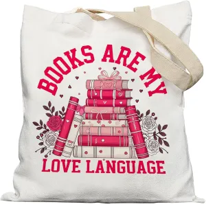 Booktrovert Library Tote, Book Lover Gifts for Women, Gifts for Readers Librarians, Reusable Grocery Bags Shopping Bags