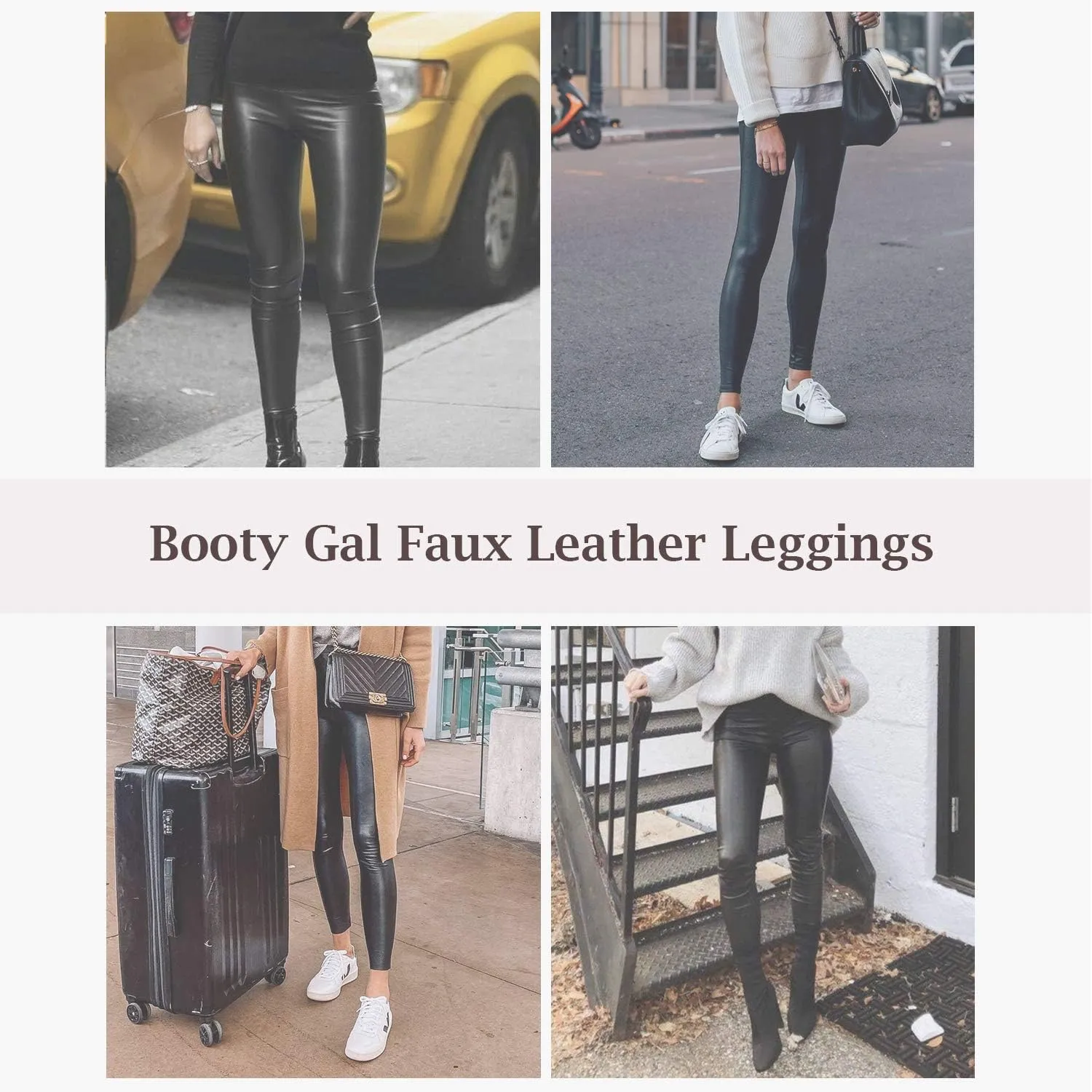 BOOTY GAL Faux Leather Leggings for Women High Waist Pants Black Elastic Tights