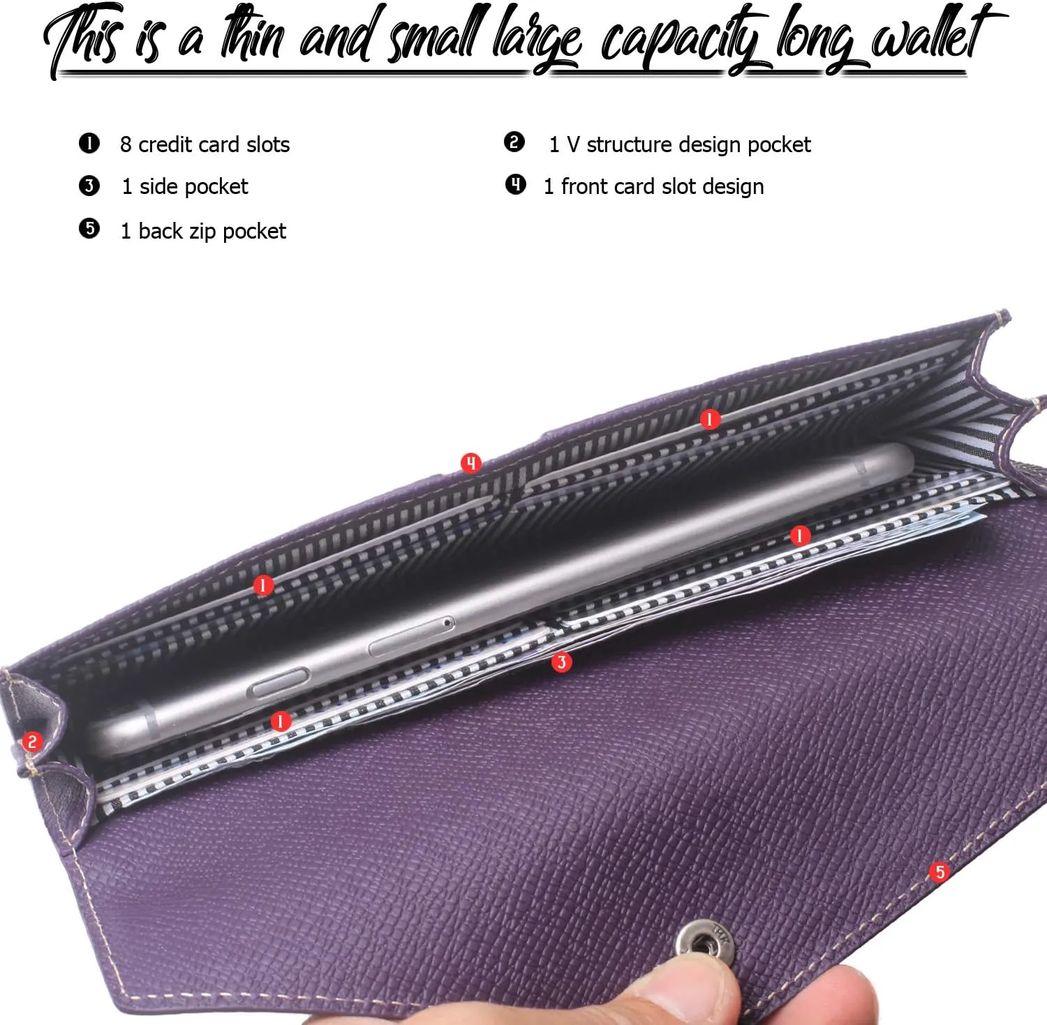 Borgasets Wallet for Women Bifold Leather Ladies Phone Cluth Travel Long Zipper Purse with Large Capacity and Thin