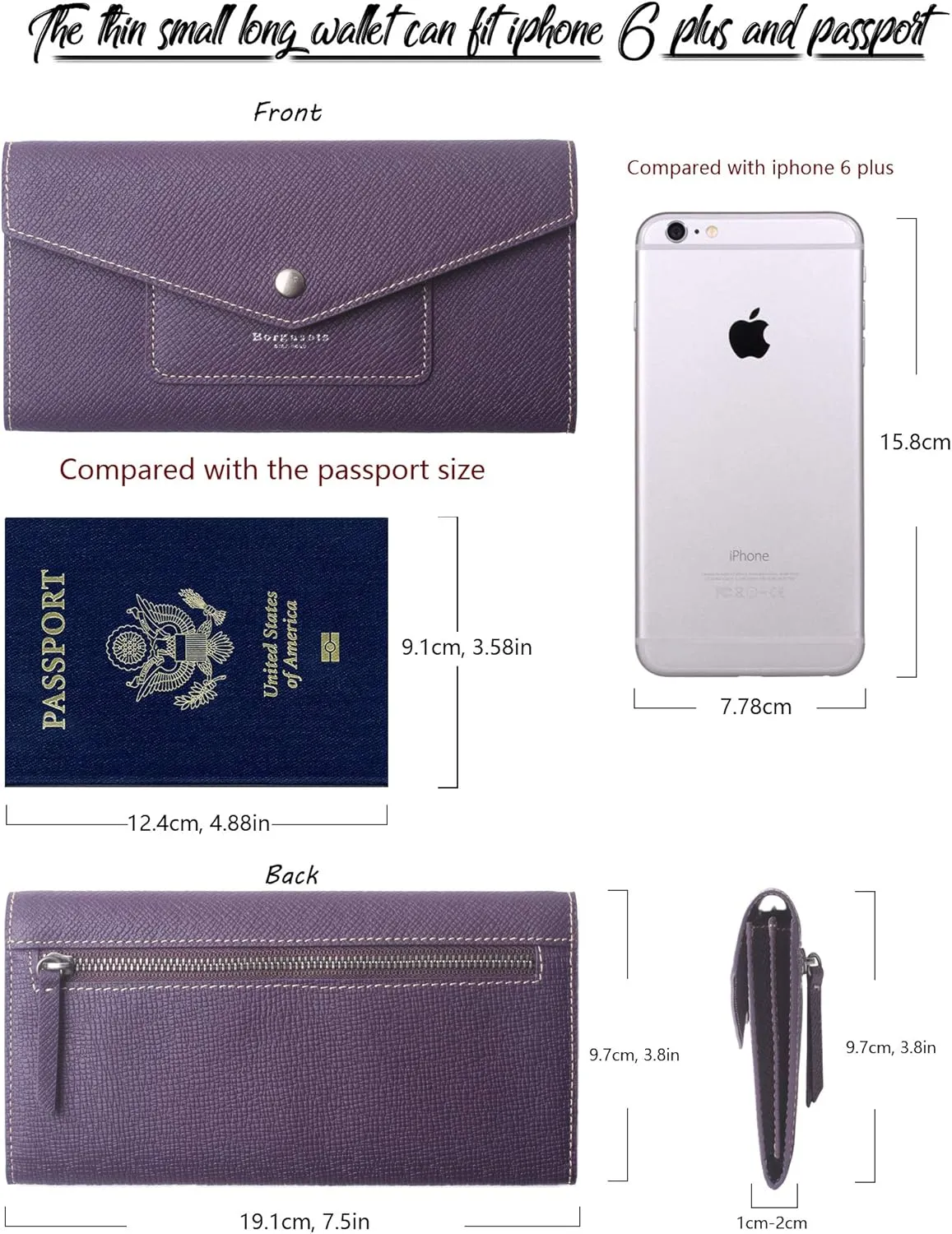 Borgasets Wallet for Women Bifold Leather Ladies Phone Cluth Travel Long Zipper Purse with Large Capacity and Thin