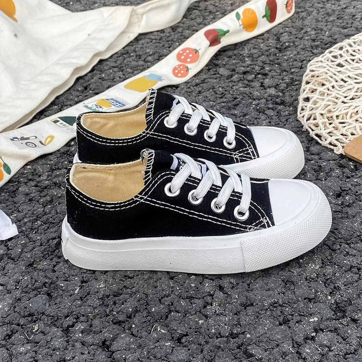 Boys Girls Baby Children's Shoes Low top lace-up Children's Canvas Shoes Back-to-School Season Small White Shoes Children's Sneakers Teens Medium and Large Kids Skateboarding Shoes