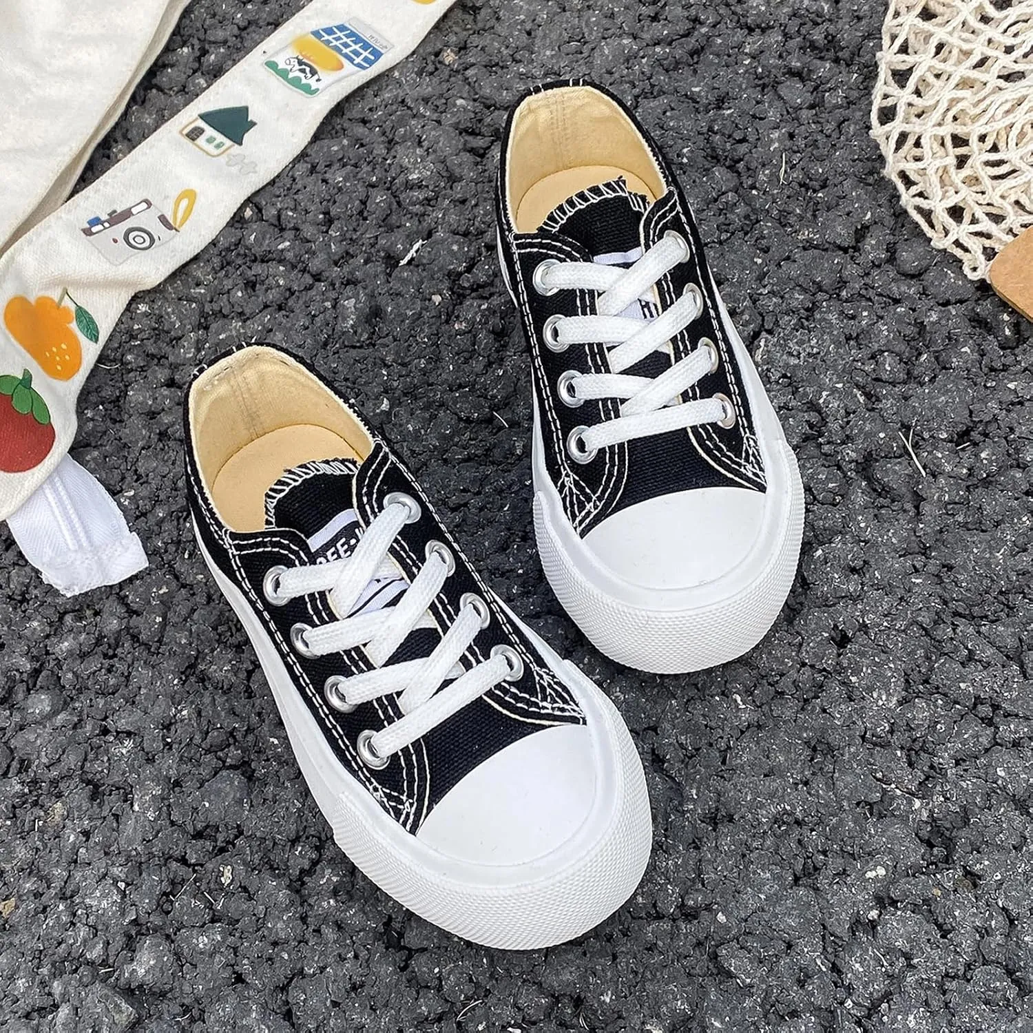 Boys Girls Baby Children's Shoes Low top lace-up Children's Canvas Shoes Back-to-School Season Small White Shoes Children's Sneakers Teens Medium and Large Kids Skateboarding Shoes