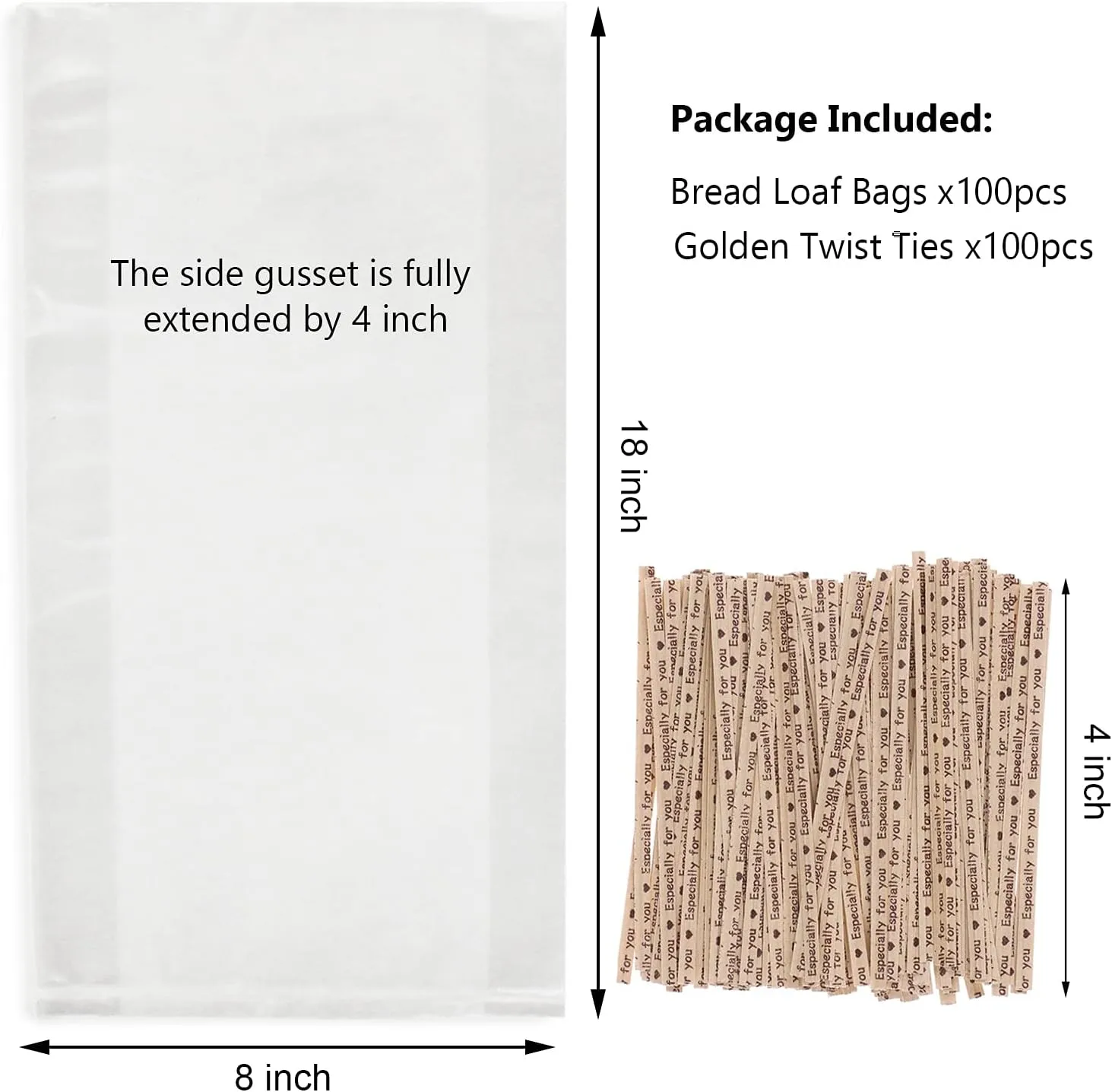 Bread Bags With Ties,100 Pieces 18x4x8 Inches Reusable Plastic Loaf Storage Bags for Homemade Bread Gift Giving