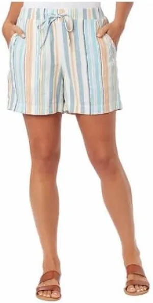 Briggs Ladies' Linen Blend Pull-On Short (Blue Stripe-XXL)