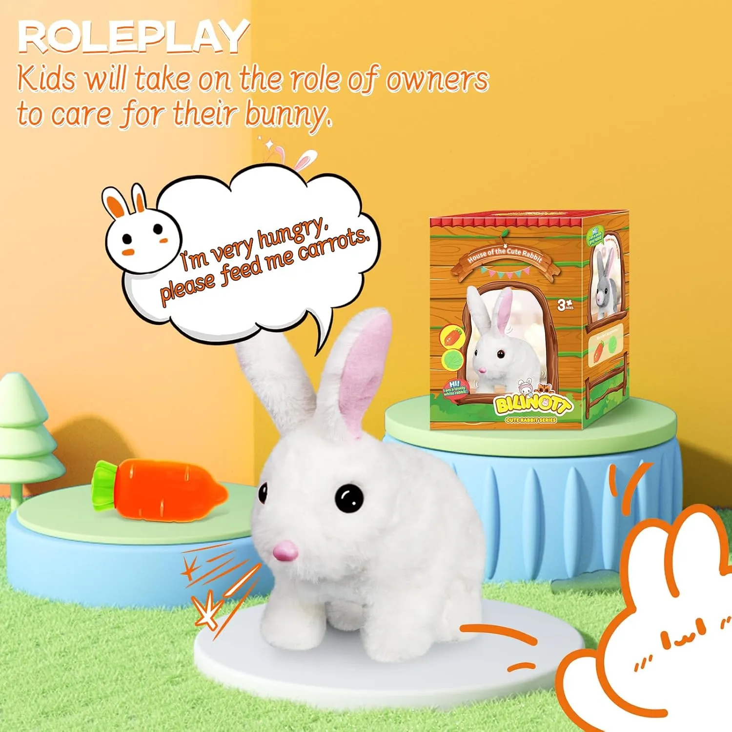 Bunny Toys for Kids, Realistic Rabbit Toys with Jumping Action, Wiggling Ears, Twitching Mouth and Nose, Ideal Stuffed Rabbit Gift for 3  Kids for Easter, Birthdays, Halloween, and Christmas