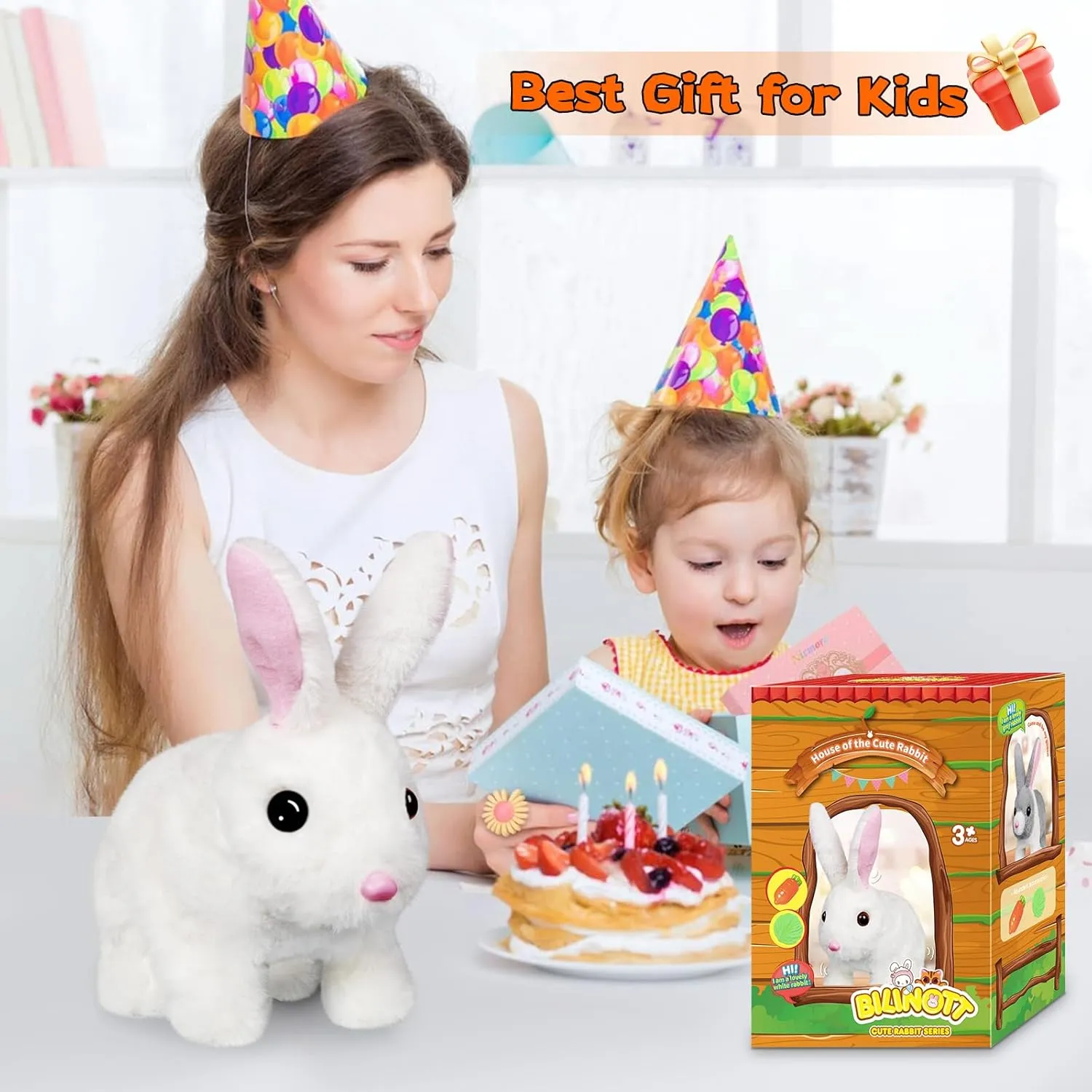 Bunny Toys for Kids, Realistic Rabbit Toys with Jumping Action, Wiggling Ears, Twitching Mouth and Nose, Ideal Stuffed Rabbit Gift for 3  Kids for Easter, Birthdays, Halloween, and Christmas