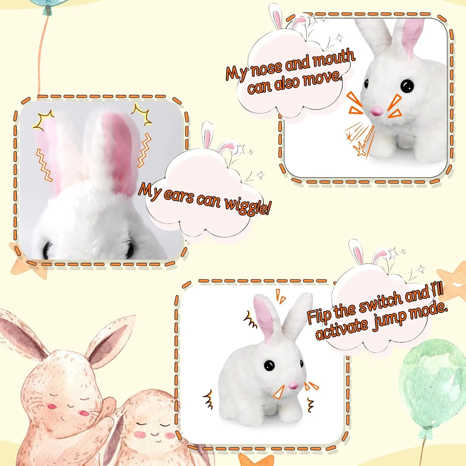 Bunny Toys for Kids, Realistic Rabbit Toys with Jumping Action, Wiggling Ears, Twitching Mouth and Nose, Ideal Stuffed Rabbit Gift for 3  Kids for Easter, Birthdays, Halloween, and Christmas