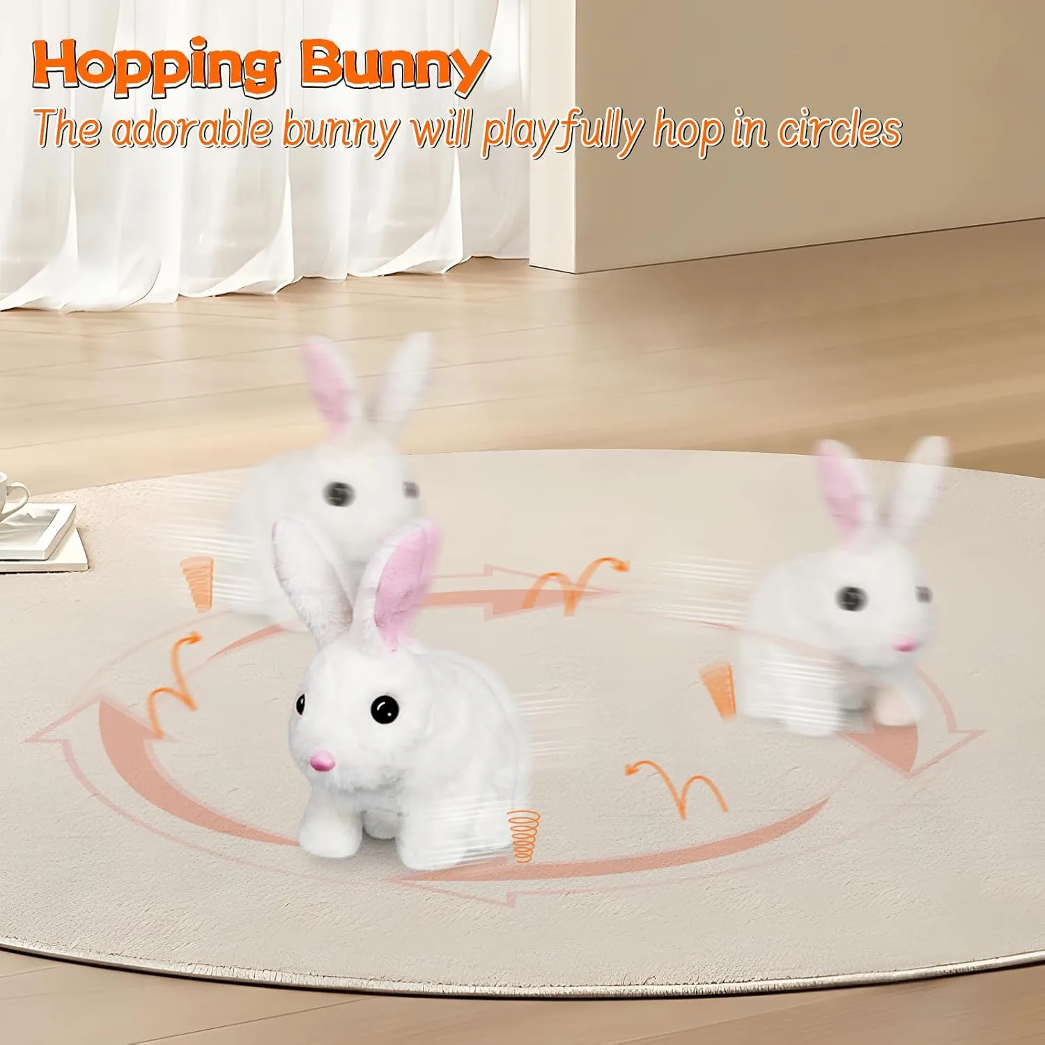Bunny Toys for Kids, Realistic Rabbit Toys with Jumping Action, Wiggling Ears, Twitching Mouth and Nose, Ideal Stuffed Rabbit Gift for 3  Kids for Easter, Birthdays, Halloween, and Christmas