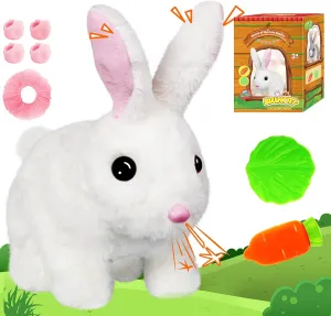 Bunny Toys for Kids, Realistic Rabbit Toys with Jumping Action, Wiggling Ears, Twitching Mouth and Nose, Ideal Stuffed Rabbit Gift for 3  Kids for Easter, Birthdays, Halloween, and Christmas