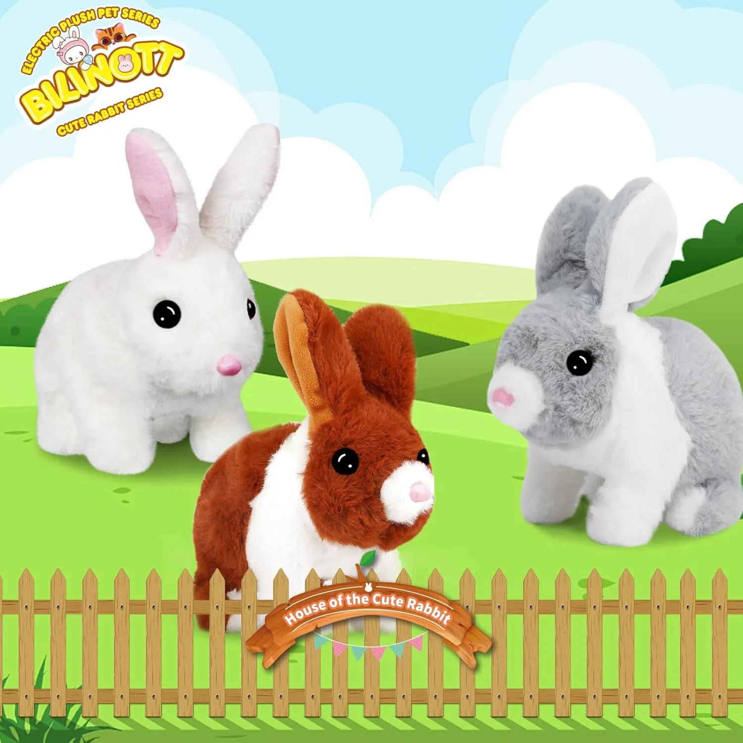 Bunny Toys for Kids, Realistic Rabbit Toys with Jumping Action, Wiggling Ears, Twitching Mouth and Nose, Ideal Stuffed Rabbit Gift for 3  Kids for Easter, Birthdays, Halloween, and Christmas