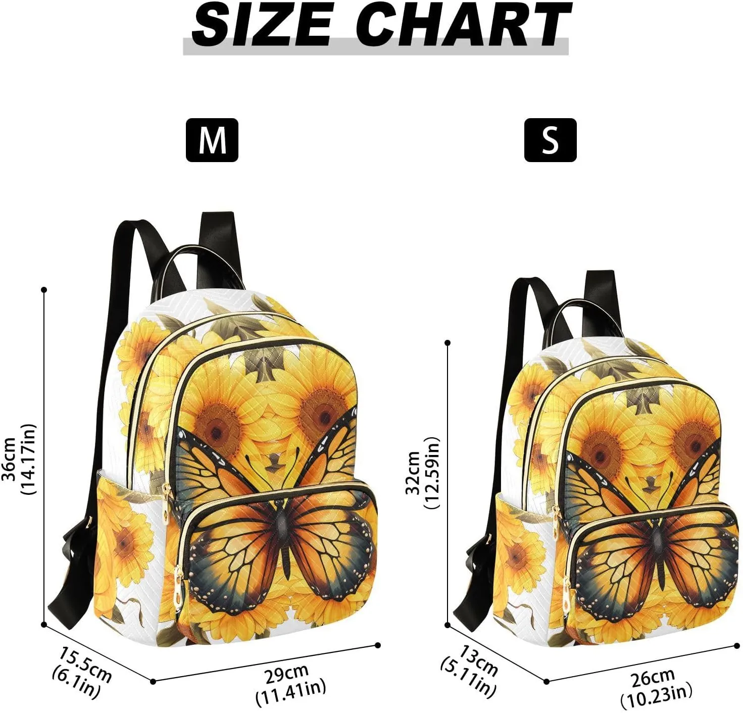 Butterfly Sunflower Fashion Travel Backpack for Women Multi Pockets Lightweight Purse for Women-M