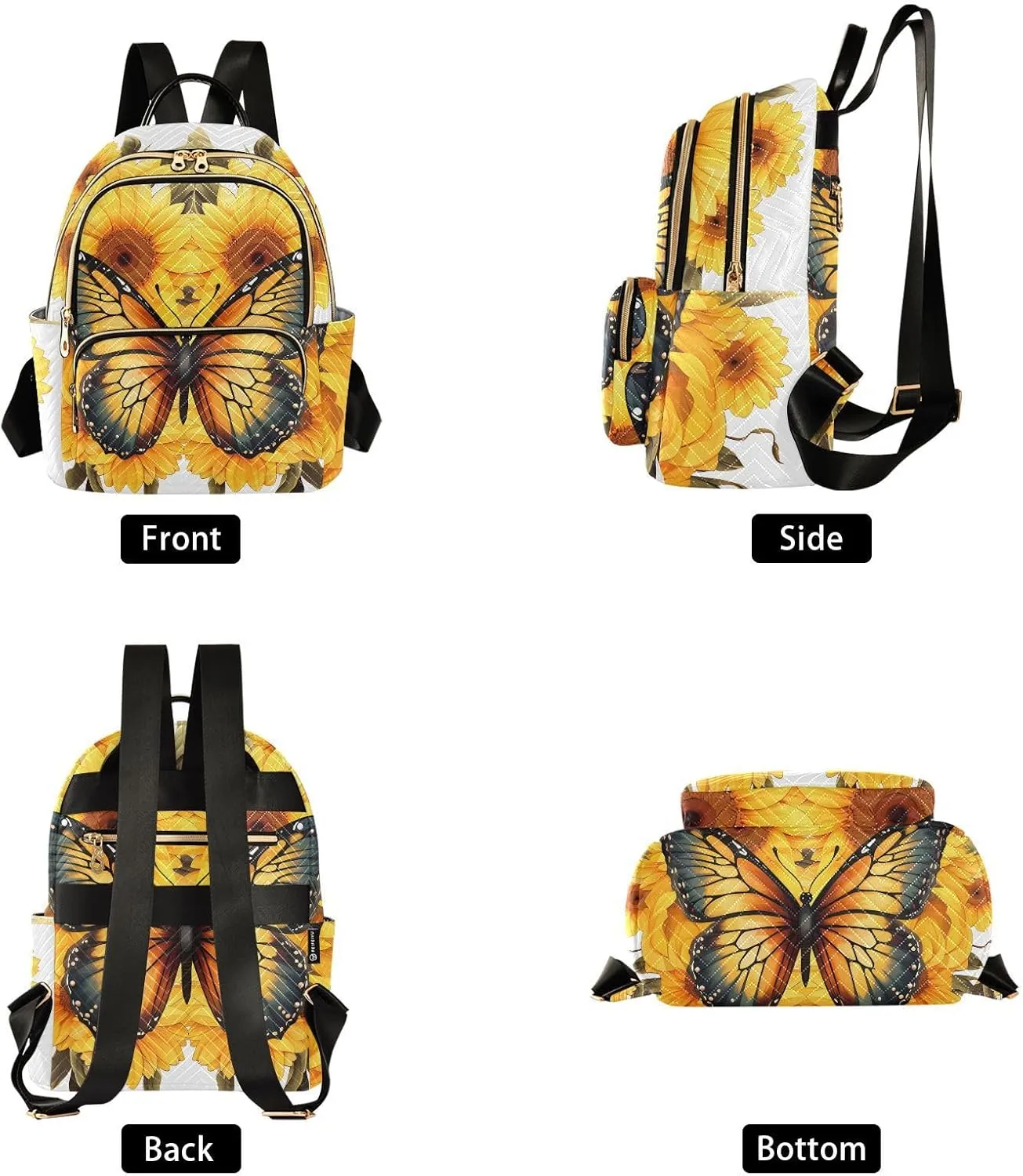 Butterfly Sunflower Fashion Travel Backpack for Women Multi Pockets Lightweight Purse for Women-M