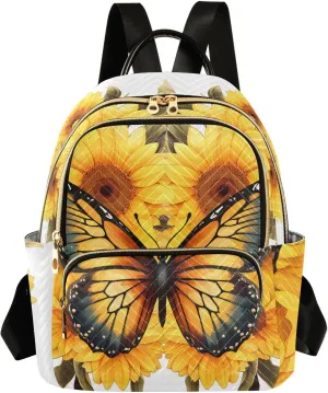 Butterfly Sunflower Fashion Travel Backpack for Women Multi Pockets Lightweight Purse for Women-M