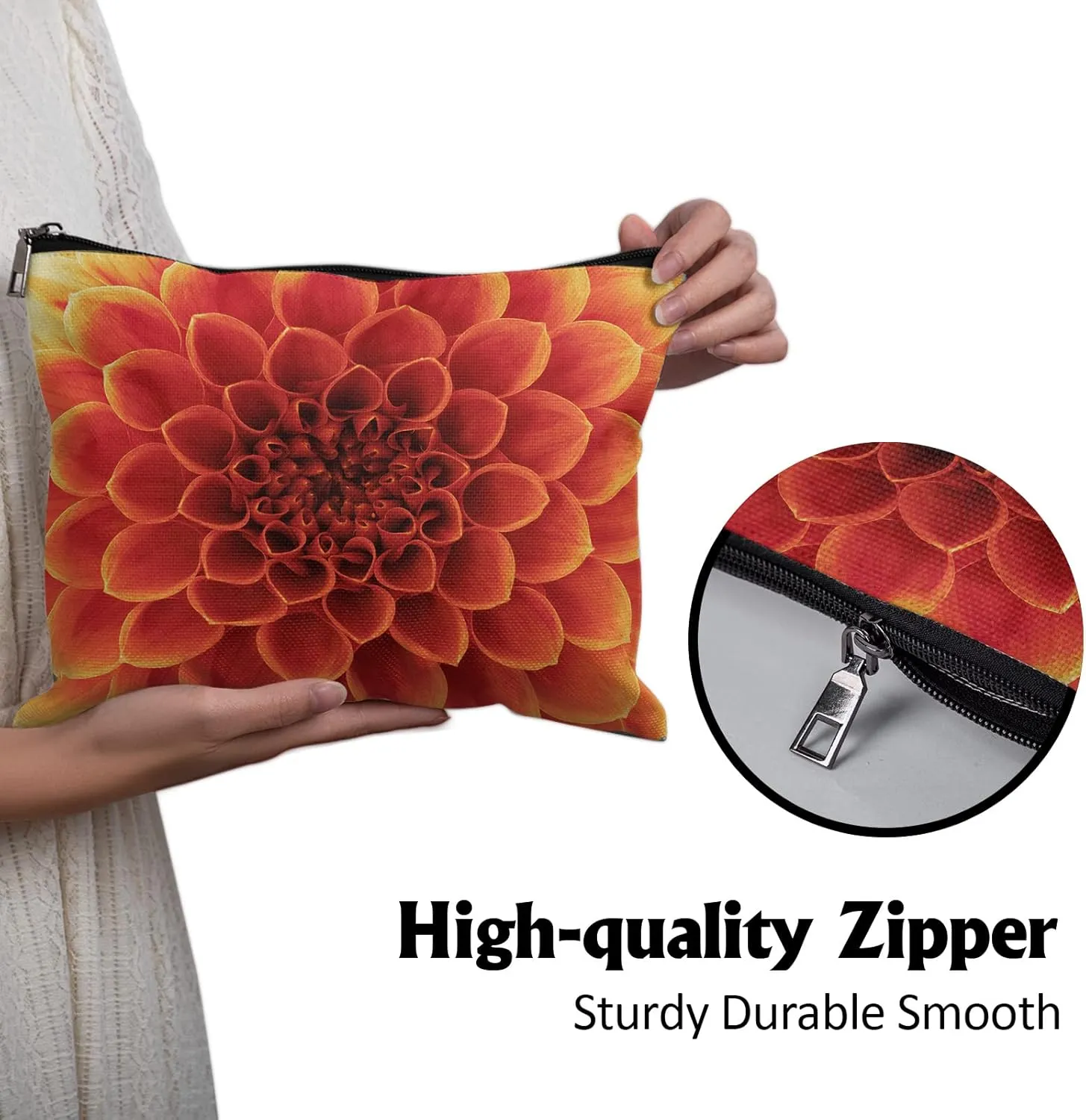 Cafl Beautiful Petals Makeup Bag Travel Large Abstract Flower Cosmetic Bag Essentials Jewelry Skincare Zipper For Women-10×8 inch