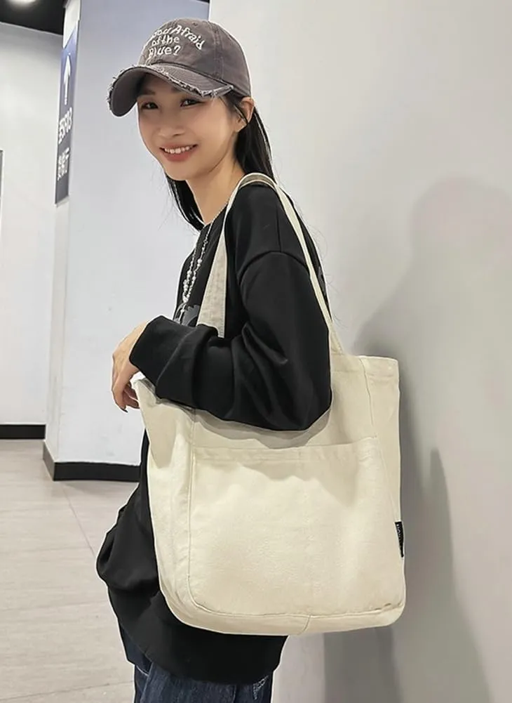 Canvas Shoulder Bags for Women Large Tote Bag with Zipper Top-handle Multi-pockets Purses Work Travel Shopping