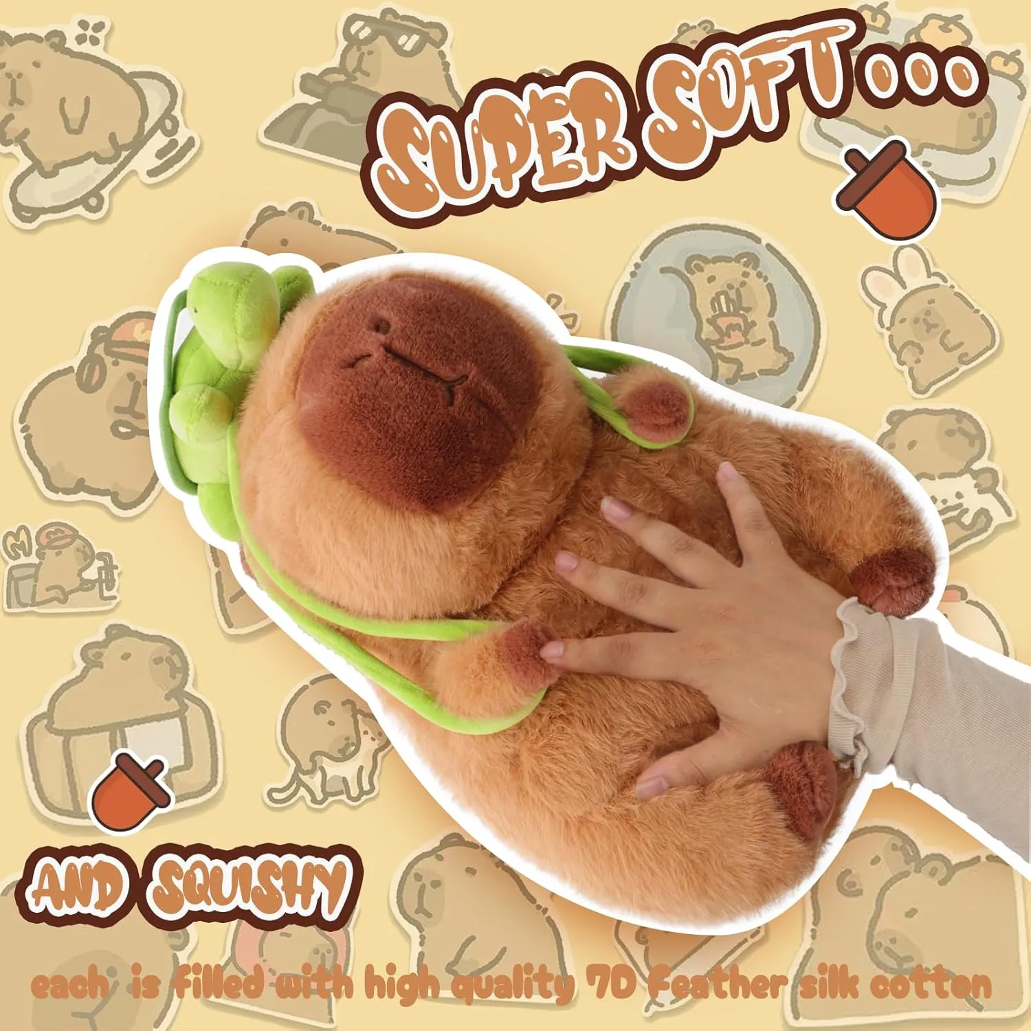 Capybara Plush Toy - 9 Inch Cute Capybara Stuffed Animal with Turtle Backpack, Kawaii Capibara Plushie for Kids and Adults