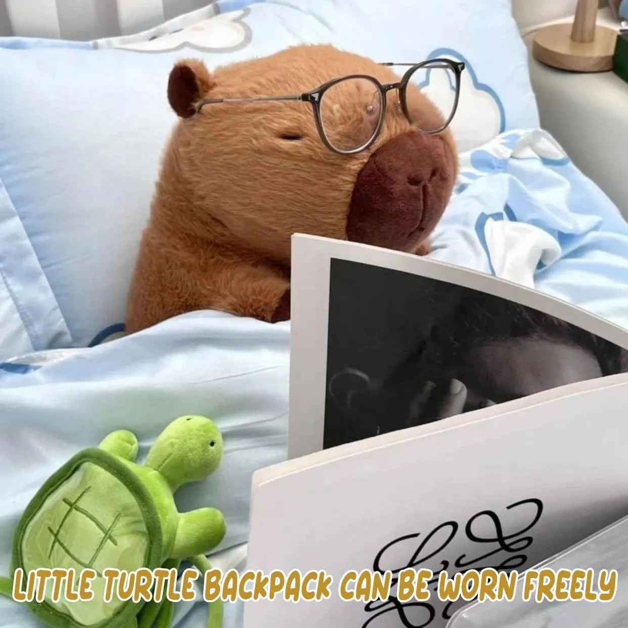 Capybara Plush Toy - 9 Inch Cute Capybara Stuffed Animal with Turtle Backpack, Kawaii Capibara Plushie for Kids and Adults