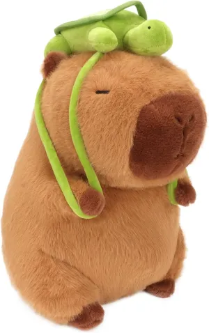 Capybara Plush Toy - 9 Inch Cute Capybara Stuffed Animal with Turtle Backpack, Kawaii Capibara Plushie for Kids and Adults