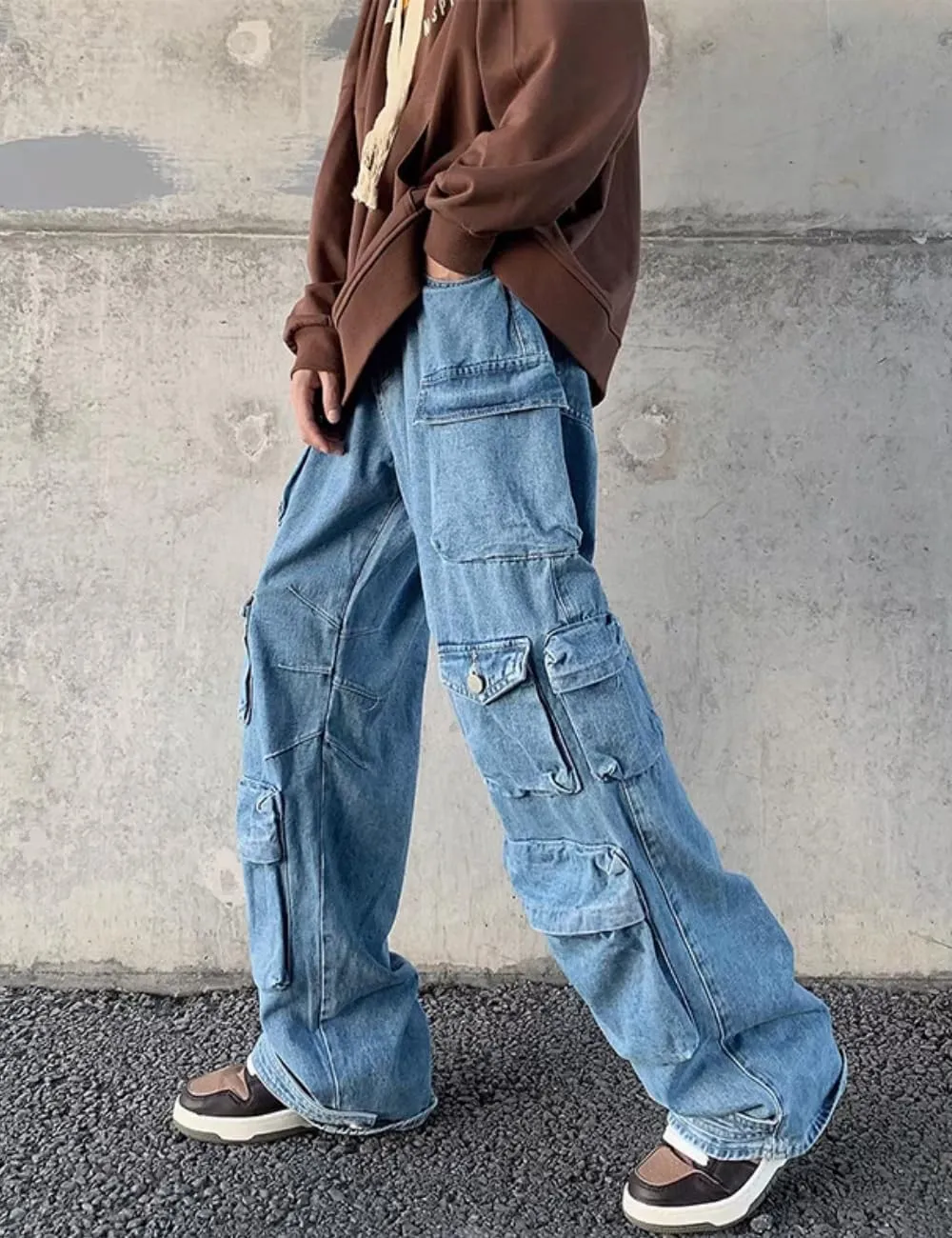 Cargo Pants with Pockets Men Women Baggy Jeans Y2k Wide Leg Grunge Loose Jeans Clothes Streetwear Black