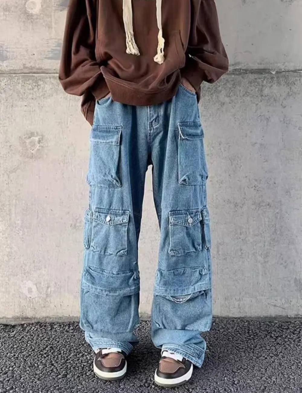 Cargo Pants with Pockets Men Women Baggy Jeans Y2k Wide Leg Grunge Loose Jeans Clothes Streetwear Black