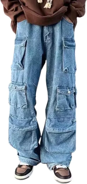 Cargo Pants with Pockets Men Women Baggy Jeans Y2k Wide Leg Grunge Loose Jeans Clothes Streetwear Black