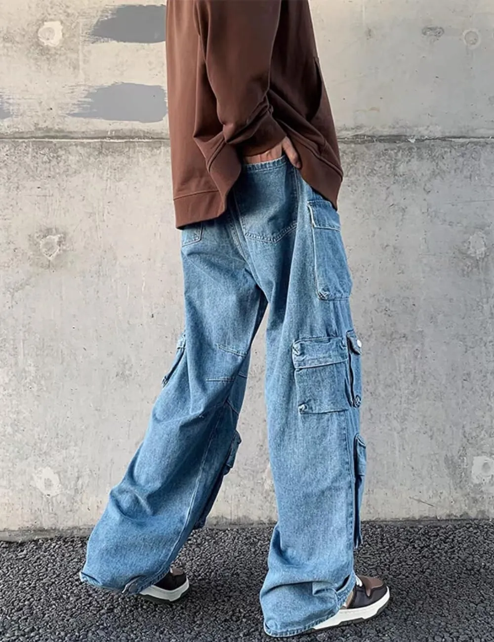 Cargo Pants with Pockets Men Women Baggy Jeans Y2k Wide Leg Grunge Loose Jeans Clothes Streetwear Black