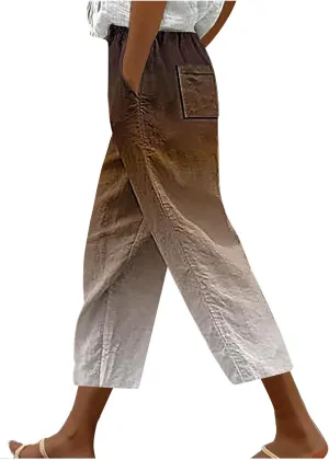 Casual Gradient Color Capris Pants for Women Comfy Loose Fit Drawstring Seven Pant with Pockets Vacation Going Out