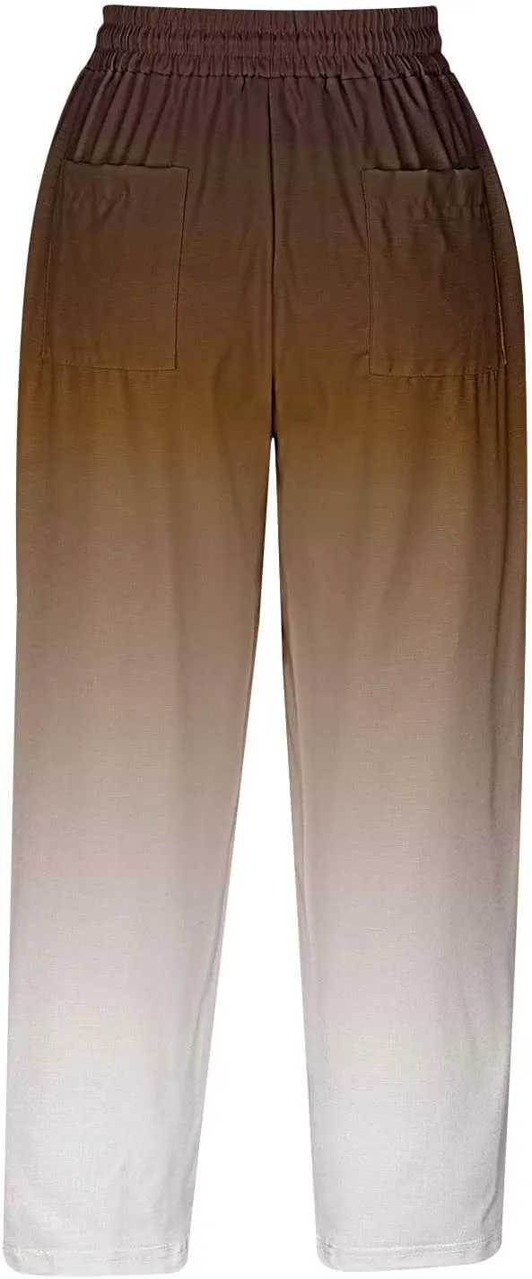 Casual Gradient Color Capris Pants for Women Comfy Loose Fit Drawstring Seven Pant with Pockets Vacation Going Out