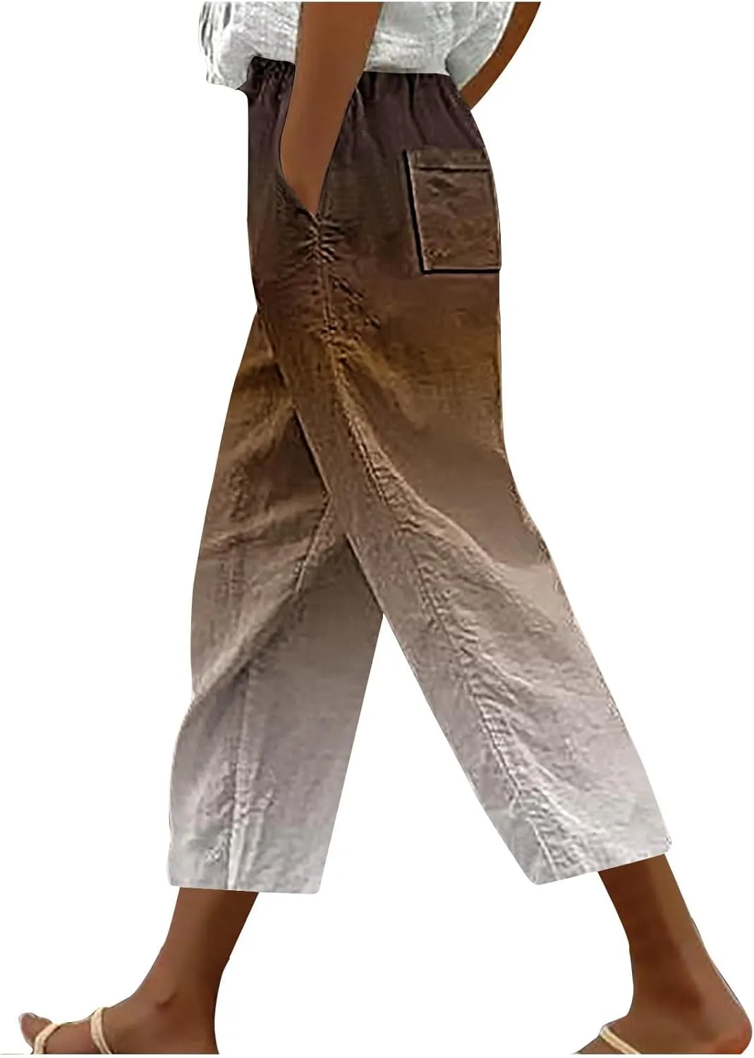 Casual Gradient Color Capris Pants for Women Comfy Loose Fit Drawstring Seven Pant with Pockets Vacation Going Out