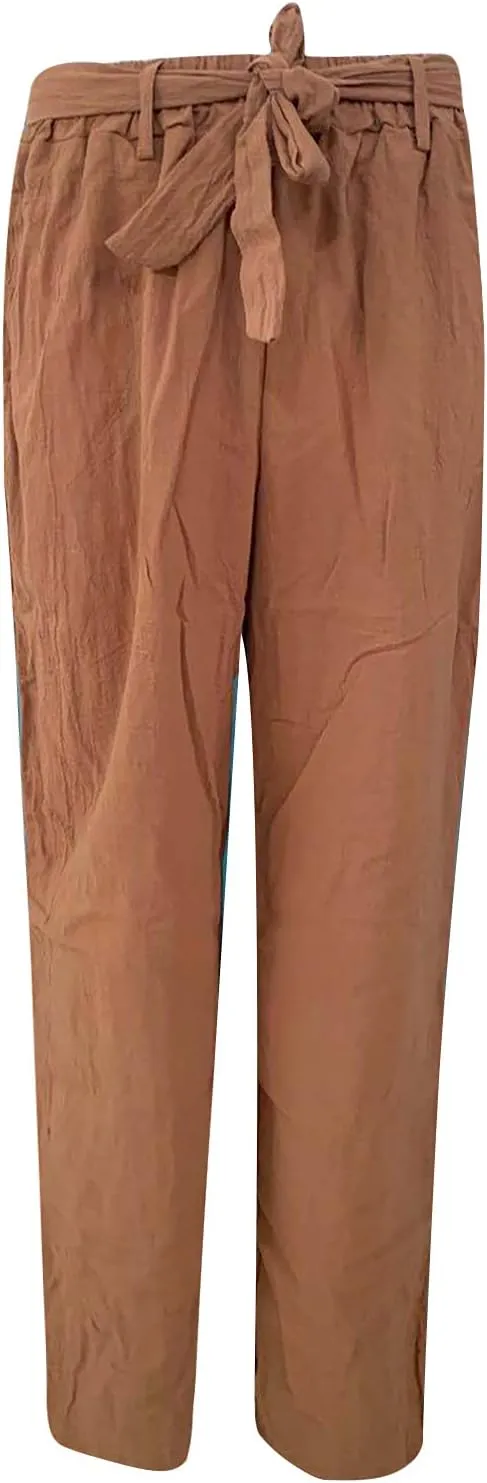 Ceboyel Womens Cotton Linen Summer Pants Drawstring High Waist Beach Pants Relax Fit Baggy Lounge Pants Causal Ladies Outfits