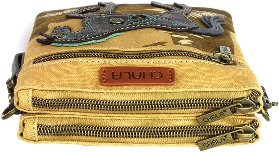 CHALA Double Pocket Xbody Women RFID Protected Canvas Crossody Purse with Adjustable Strap