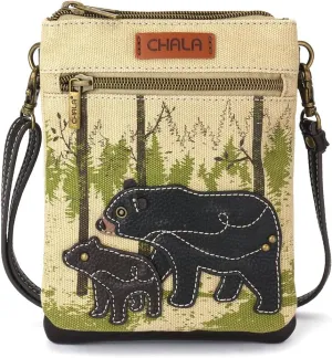 CHALA Double Pocket Xbody Women RFID Protected Canvas Crossody Purse with Adjustable Strap