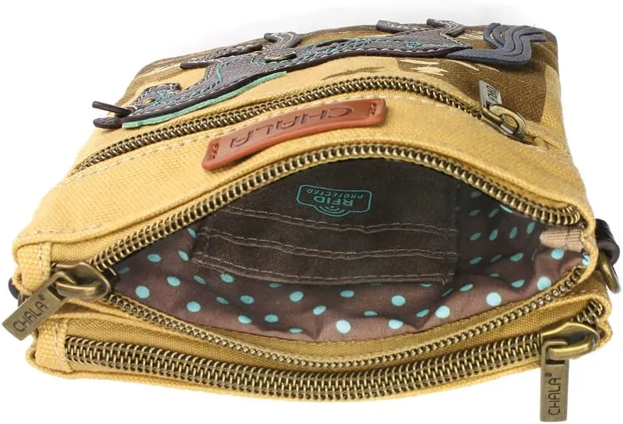 CHALA Double Pocket Xbody Women RFID Protected Canvas Crossody Purse with Adjustable Strap