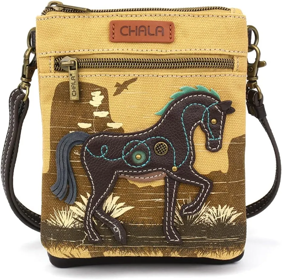 CHALA Double Pocket Xbody Women RFID Protected Canvas Crossody Purse with Adjustable Strap