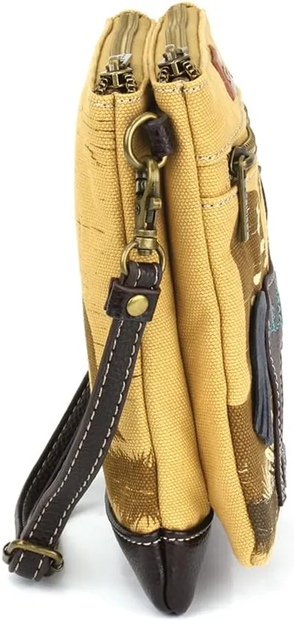CHALA Double Pocket Xbody Women RFID Protected Canvas Crossody Purse with Adjustable Strap