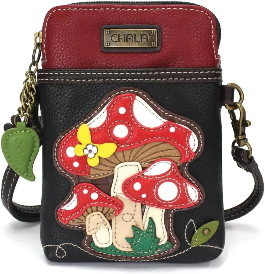 Chala Mushroom Faux Leather Cellphone Crossbody Bag with Two Straps