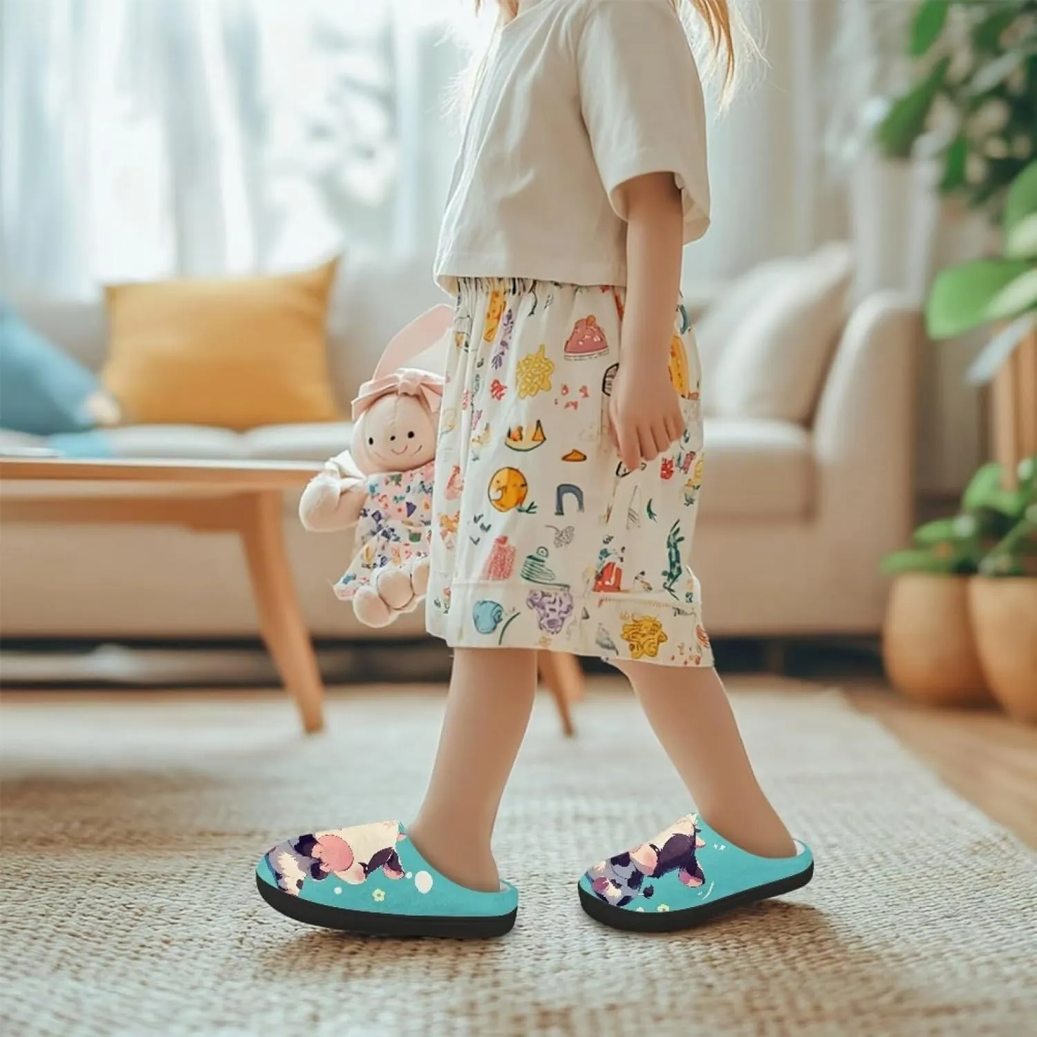 Children's Plush Slippers Cozy Plush Slip-on House Shoes with Memory Foam Warm Winter Kids Non-Slip Indoor Slipper