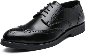Classic Brogue Carving Wingtip Oxfords for Men Lace up Formal Dress Shoes Faux Leather Burnished Round Toe Block Heel Anti-Slip Formal Men (Color : Black, Size : 7 M US)