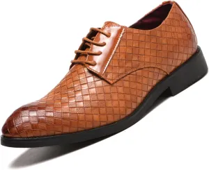 Classic Dress Shoes for Men Fashion Crocodile Printed Lace-Up Pointed-Toe Oxfords Shoes Business Formal Wedding Shoes