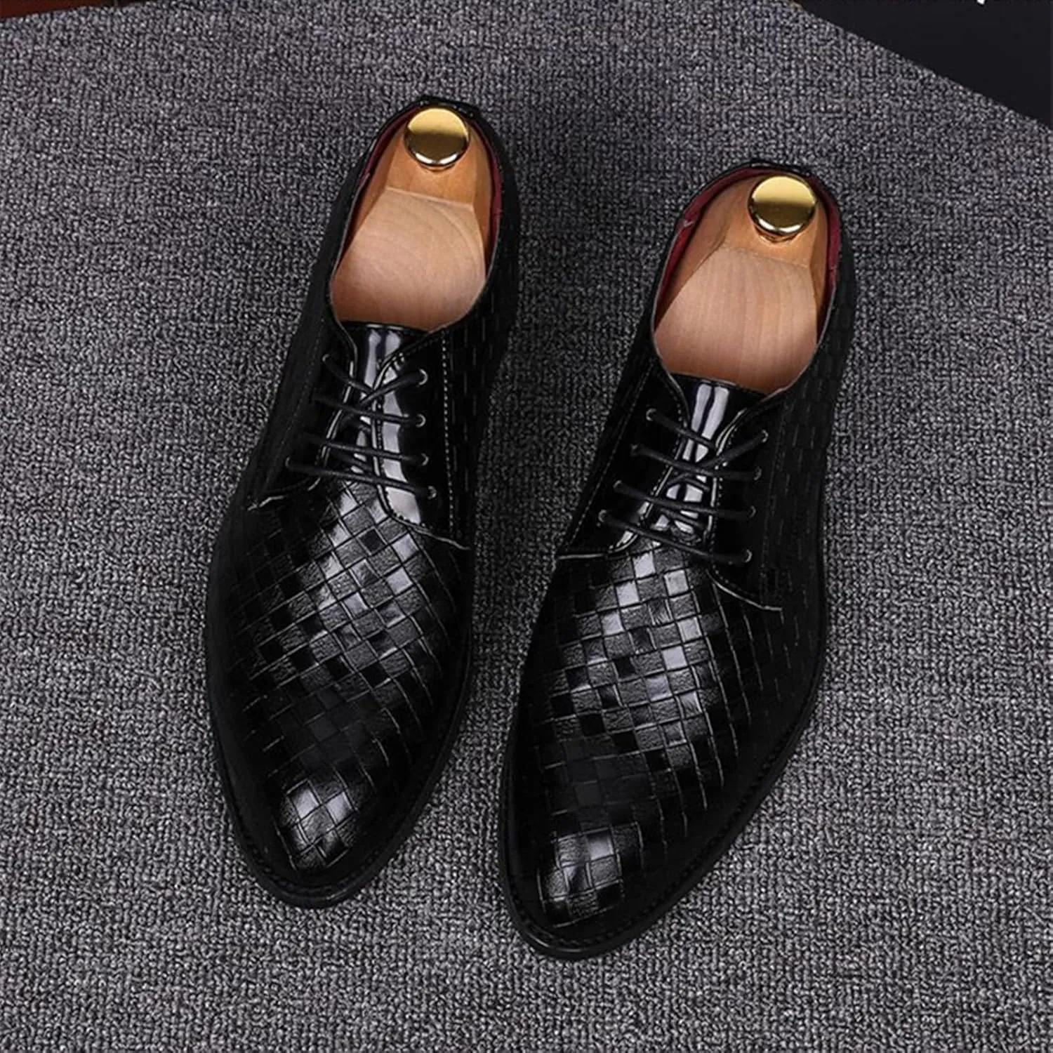 Classic Dress Shoes for Men Fashion Crocodile Printed Lace-Up Pointed-Toe Oxfords Shoes Business Formal Wedding Shoes
