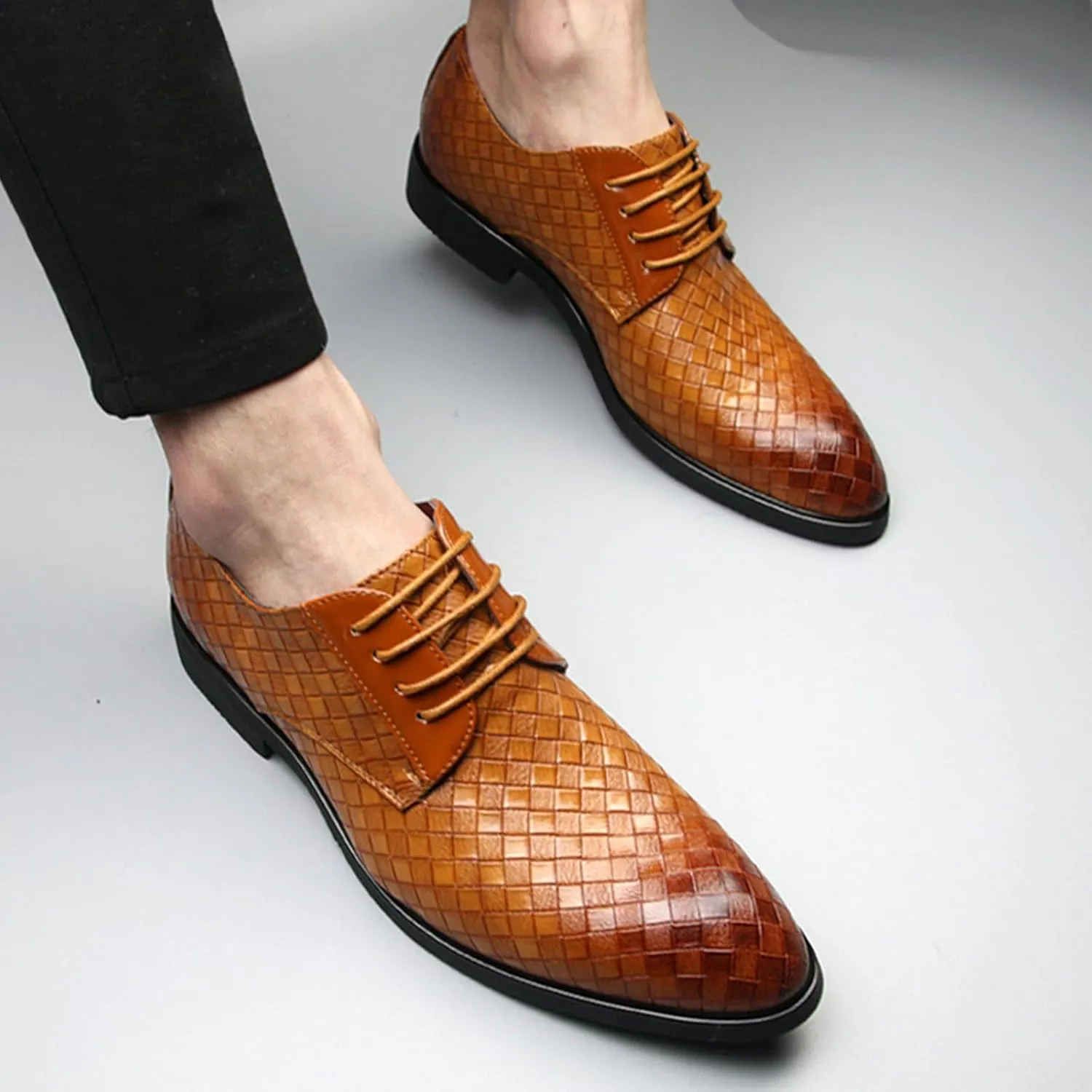 Classic Dress Shoes for Men Fashion Crocodile Printed Lace-Up Pointed-Toe Oxfords Shoes Business Formal Wedding Shoes