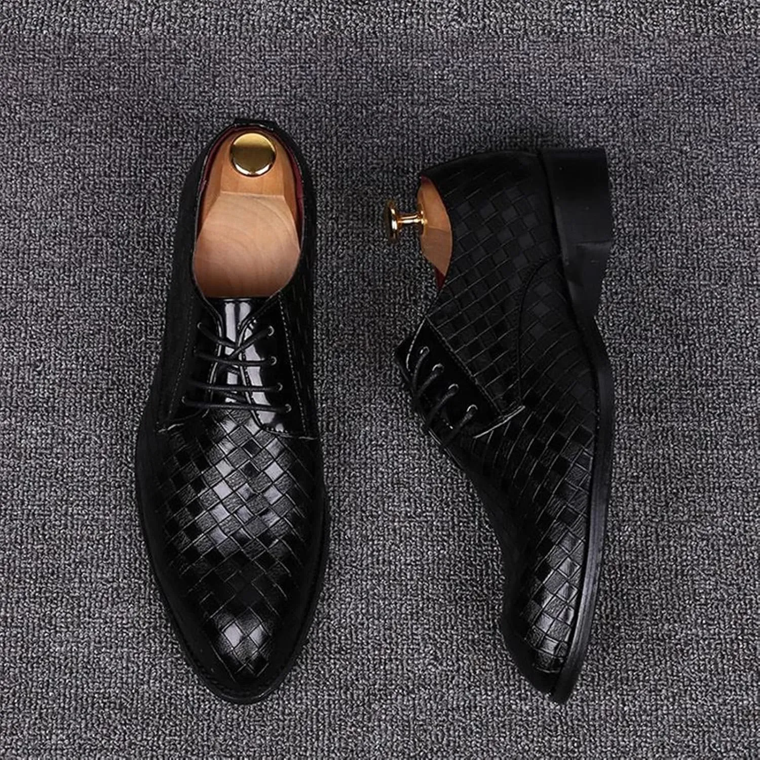 Classic Dress Shoes for Men Fashion Crocodile Printed Lace-Up Pointed-Toe Oxfords Shoes Business Formal Wedding Shoes