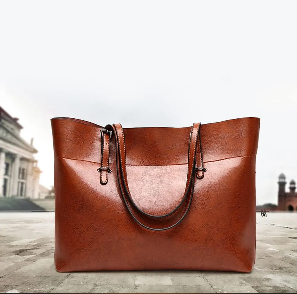 Classic Fashion Genuine Leather Tote Bag for Women - Large Capacity Shoulder Handbag with Zipper Closure